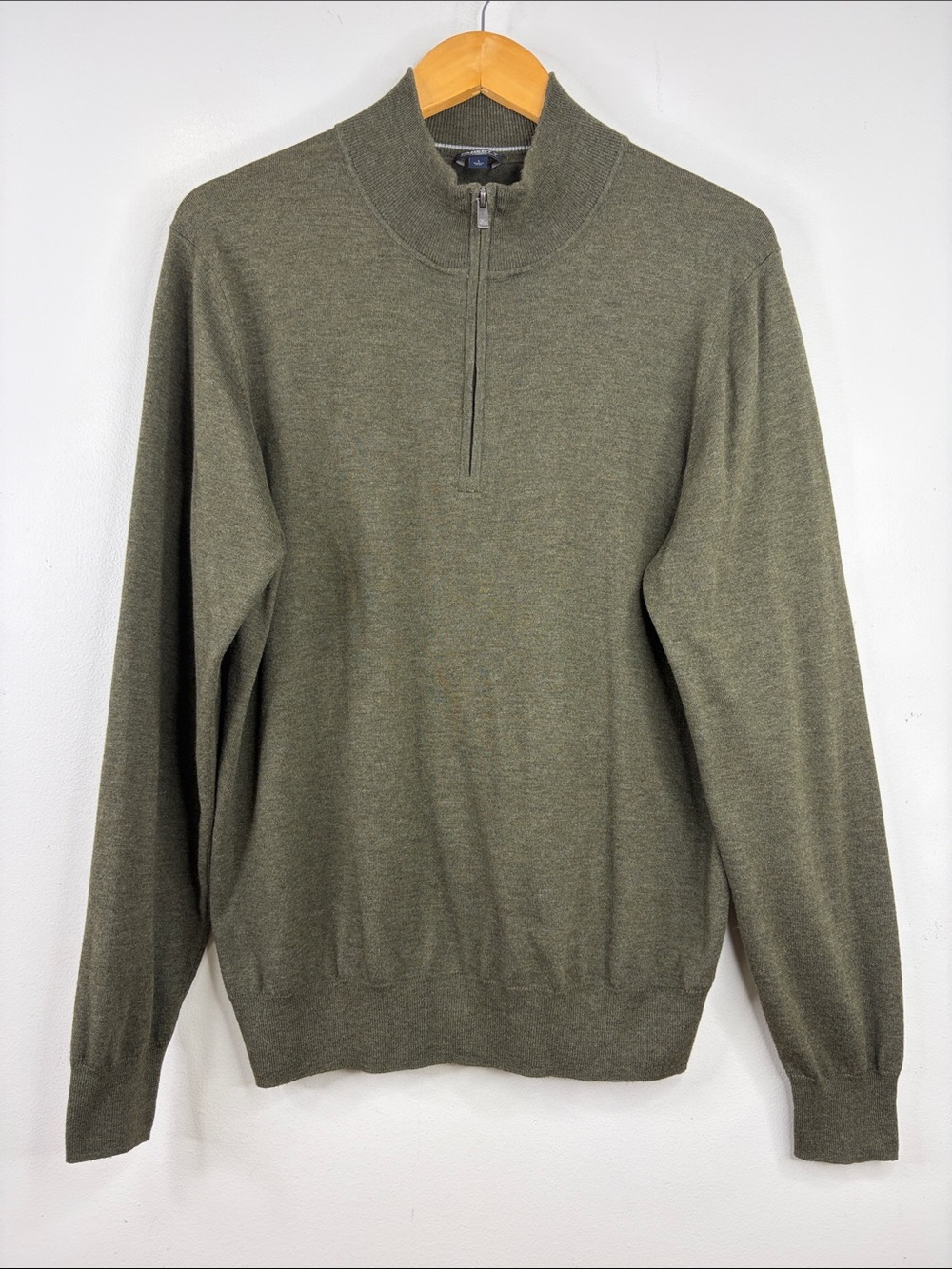 Faherty Sweater Mens Large Green Gray Quarter Zip Movement CoolMax Cotton
